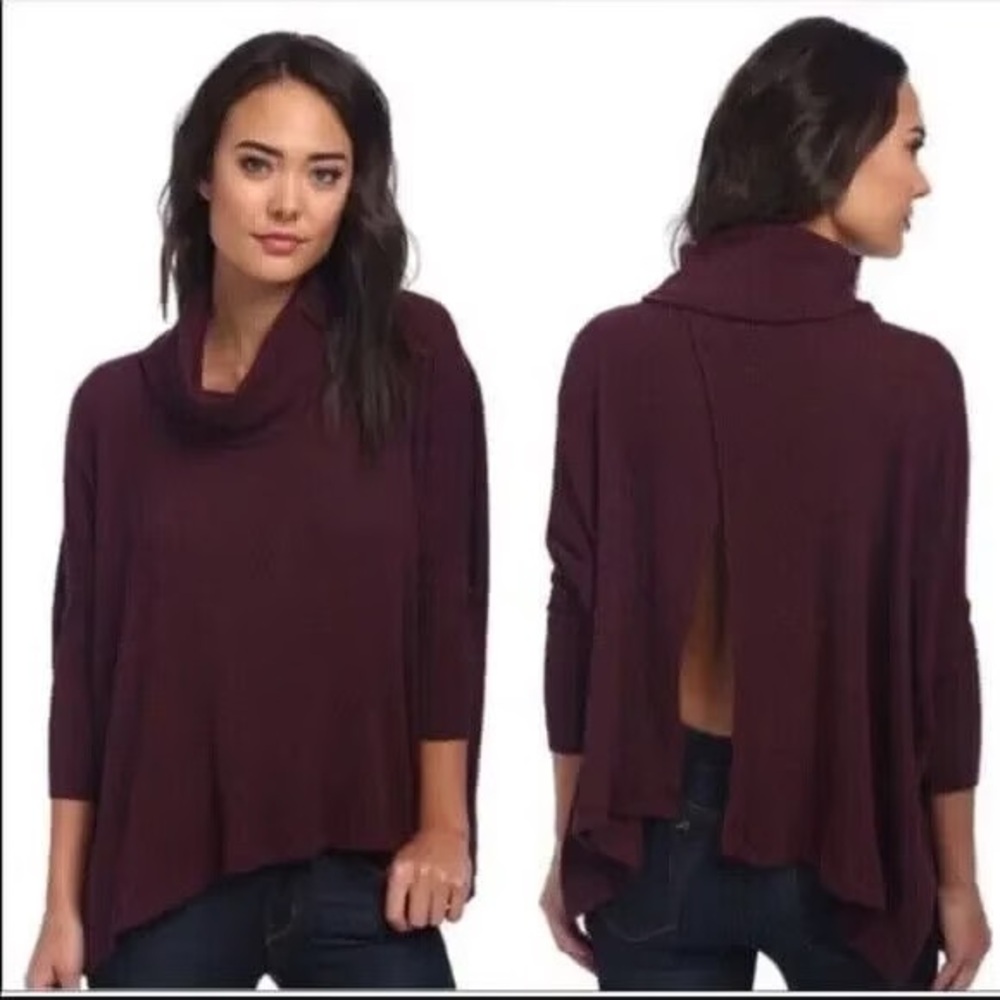 Free People FP Beach World Traveler Sweater Size M Cowl Neck Split Back